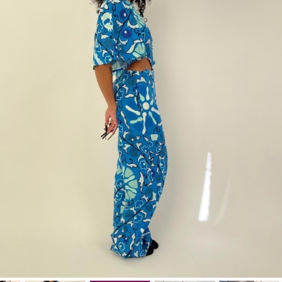 RHODE x Target Blue Zinnia Linen Blend Floral Print Cut-Out Jumper PLUS NWT - Picture 2 of 5